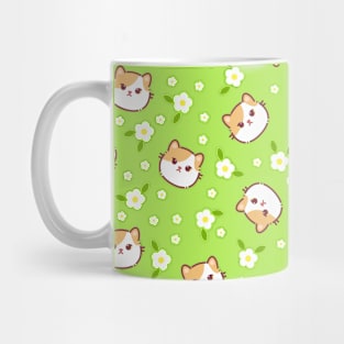 Seamless pattern with cute cats, flowers and leaves Mug
